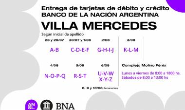 VILLA MERCEDES: este jueves entregan las tarjetas del BNA