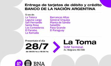 LA TOMA: entregas de tarjetas del BNA