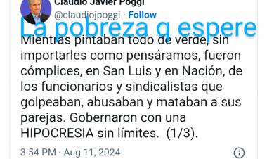 San Luis : Poggi llevó a 249 mil los pobres , de lo cuales 20 mil son indigentes .Números que se profundizan  .Casi duplicó los índices.Pretende taparlos con lo obvio, pegarle a los Albertis.Hay hambre en San Luis