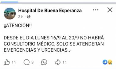 Buena Esperanza sin médicos. Renunciaron todos por falta de pago.Es el principal.Hospital del Sur