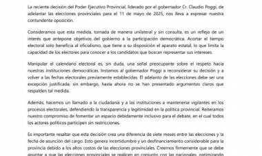 El Partido de MILEI y el PD, le piden a Poggi que revoque el llamado a elecciones del 11 de mayo. Es infundada ,solo para especulación electoral 