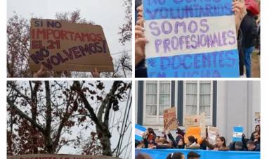 Con un corralito Policial pocas veces visto sobre Poggi, los docentes que le dan clases a los chicos que desfilaban, reclamaron por su pobreza salarial 