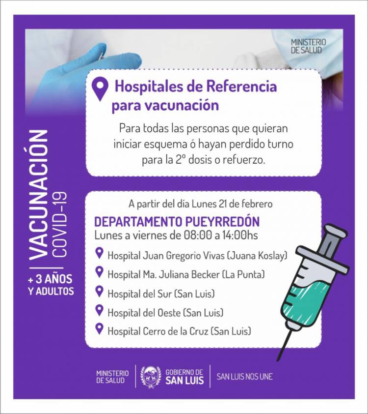 Desde este lunes se vacunará en los hospitales de referencia del Departamento Pueyrredón
