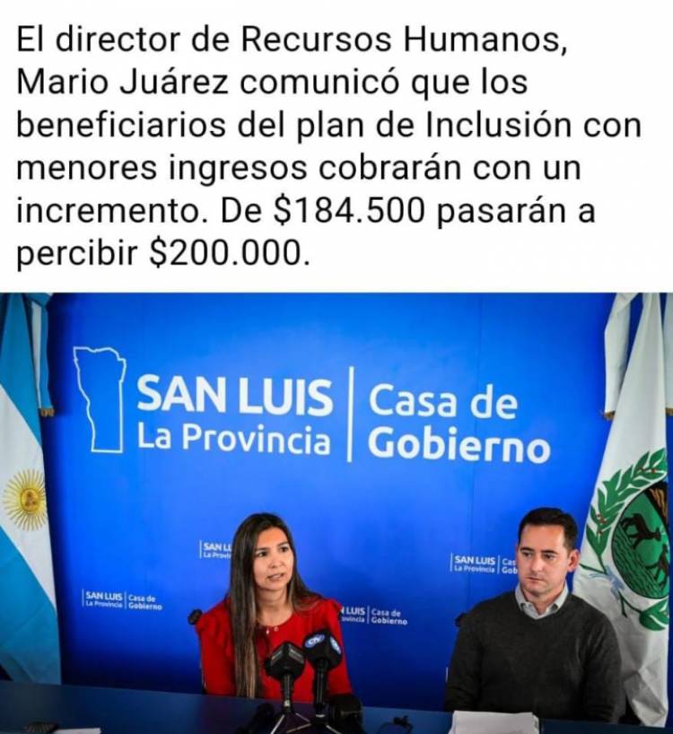 El 8 por ciento de aumento a Inclusión.16 mil pesos.Una garrafa de gas , nos dijo un miembro del Plan .Lo anunciaron segundas líneas , porque era inanunciable.