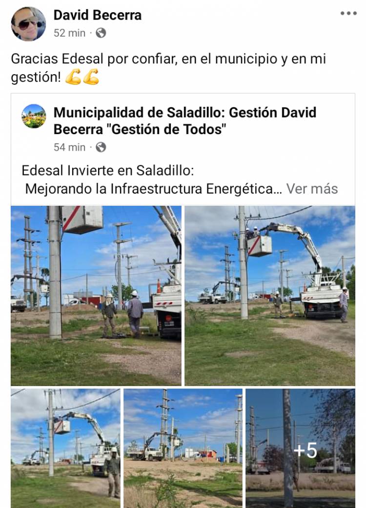 EDESAL invierte en Saladillo.La infraestructura quedó chica  ante el crecimiento de la localidad .El pedido del Intendente, fue escuchado .
