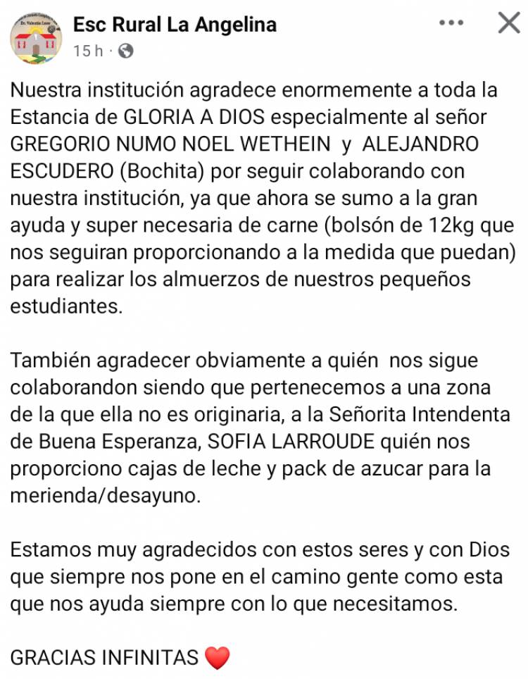  Escuela La Angelina.Los chicos comen por la Municipalidad de Buena Esperanza , es Pedernera y Whertein y amigo transportista Abandono total del Estado 
