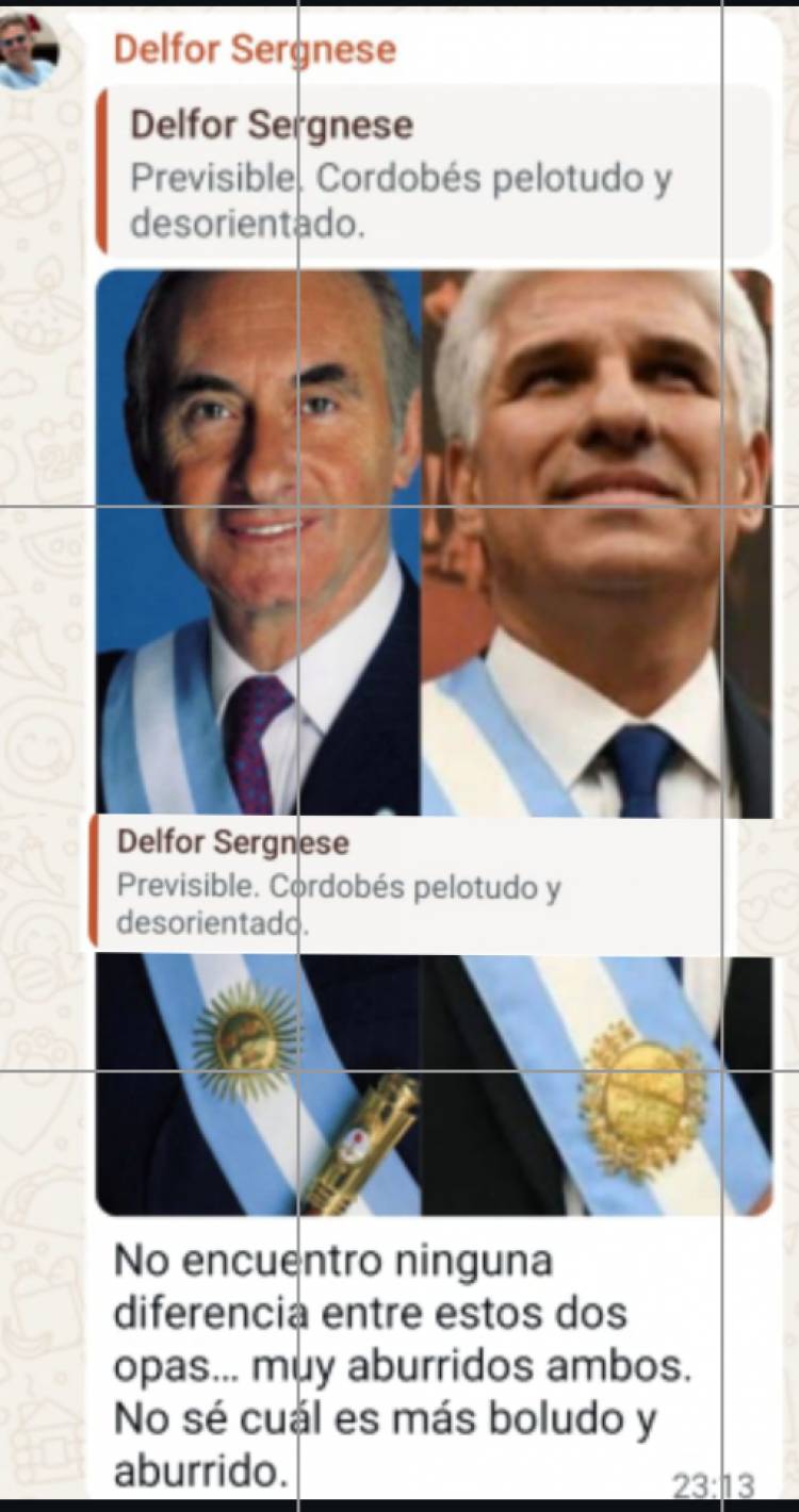 Poggi sigue podando al Adolfismo .La dura repuesta de Delfor Sergnese en los grupos de WhatsApp al Gobernador 
